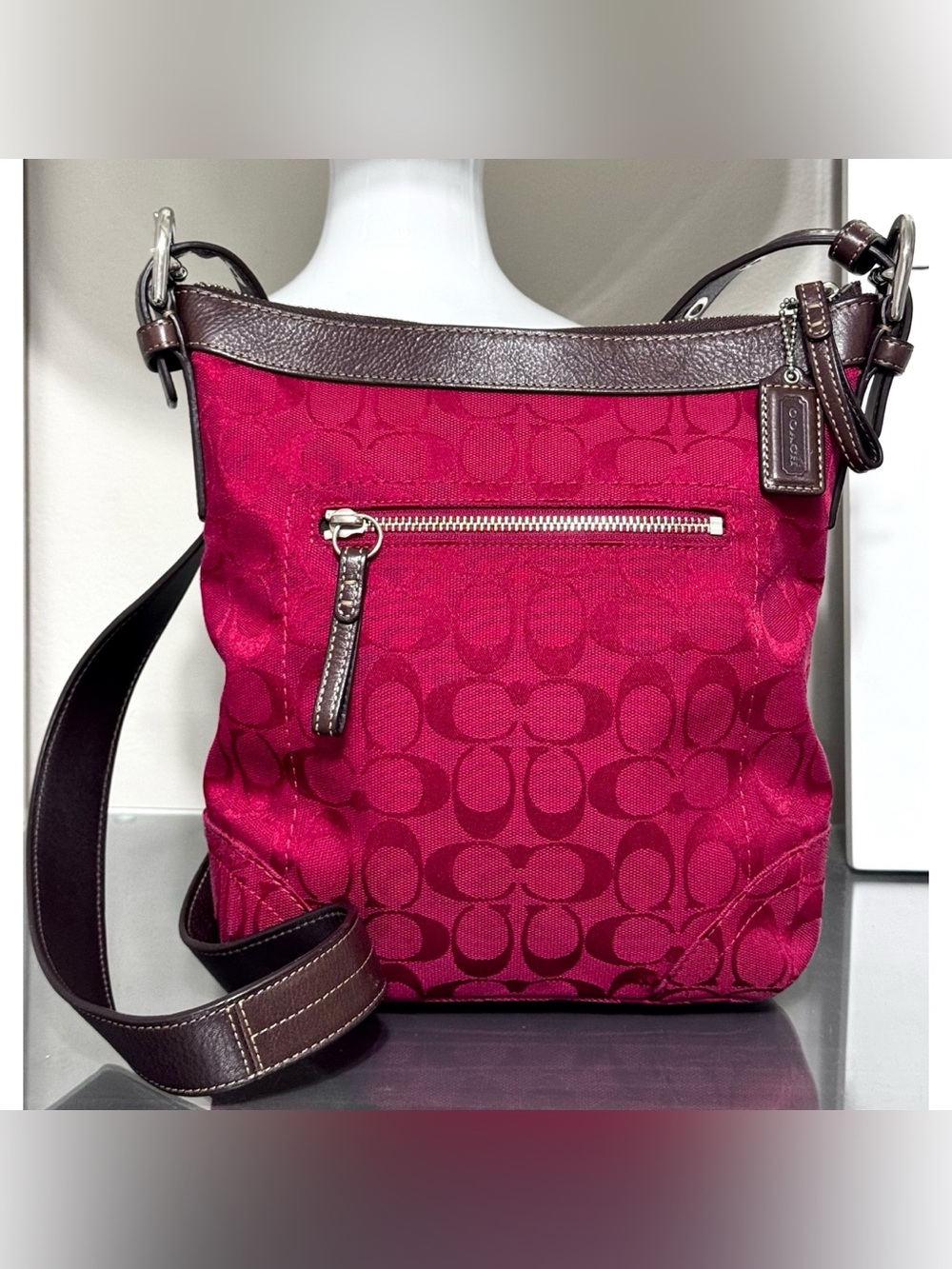 COACH F12882 Signature RED Canvas Duffle Crossbody Bag